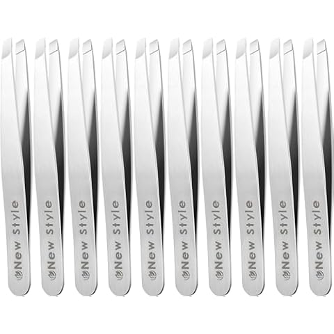 Slant Tweezers (10-Pack) – Professional Tweezers for Eyebrows, Stainless Steel Brow Plucking Tweezer and Precision Hair Plucker for Expert Personal Care, Natural Silver Color Cover