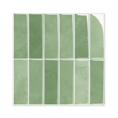 Alwayspon 10 calcomanías de vinilo 3D verde pálido para azulejos de pared, despegar y pegar, autoadhesivas, impermeables, para azulejos de cocina, baño, pared