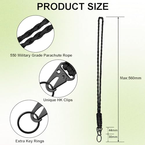 Conjunto de 2 cordões de corda paracord para chaves, chaveiro resistente para homens, cordão trançad