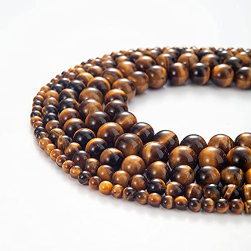Image of 100Pcs Natural Stone Beads 8mm Yellow Tiger Eye Round Gemstone Loose Beads with Elastic Bracelet String for Bracelets Necklace Jewelry Making