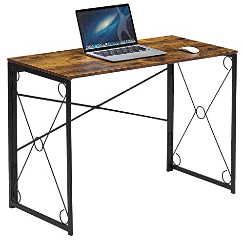 Vecelo Folding Computer Desk 39.4'', Simple Laptop Table Home Office Workstation For Reading Writing, No Assembly Needed, Small Space, Antique Brown #TOP29