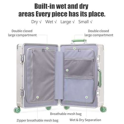 Aluminium Frame Carry on Luggage with Smooth Jelly Wheels, Hardside Zipperless Rolling Suitcase with TSA Lock (White, 21-Inch)4