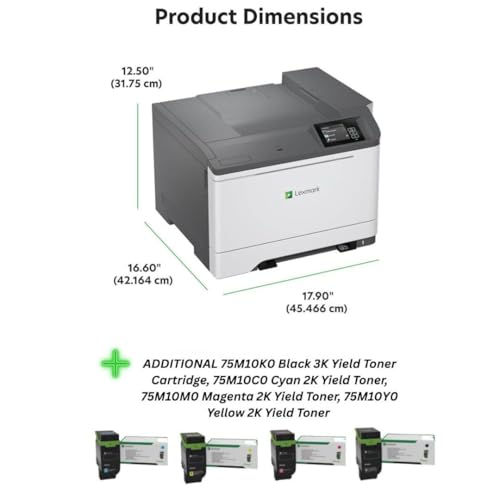 Image of LEXMARK CS531dw Color Laser Wireless Printer (50M0020), Bundle with 75M10K0 Black 3K Yield Toner, 75M10C0 Cyan 2K Yield Toner, 75M10M0 Magenta 2K Yield Toner, 75M10Y0 Yellow 2K Yield Toner