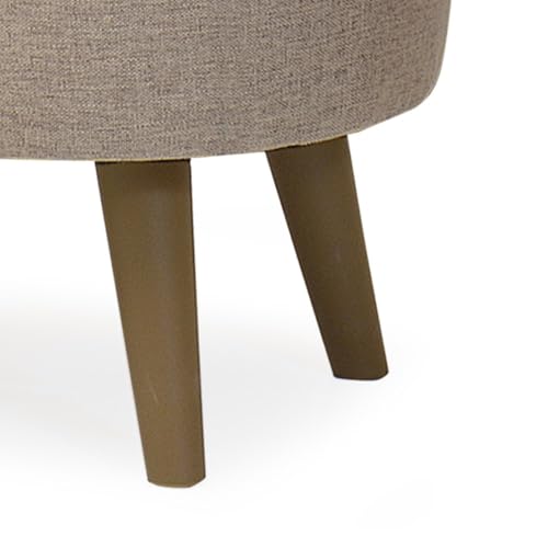 Kit 2 Puffs Lúmina Redondo Modelo Retrô com 4 Pés Assento e Detalhes em Couro - Linho Bege com Marro