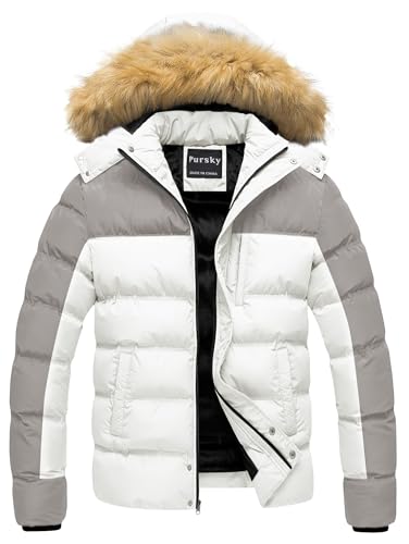 Image of Pursky Men's Puffer Jacket Waterproof Winter Bubble Coats Ski Parka Fur Hooded
