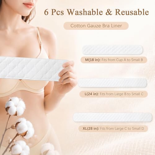 Image of Toulite 6 Pcs Cotton Bra Liners Boob Sweat Pads 3 Layer Rectangle Under Bra Pads Sweat Liners for Women Sweating Supplies