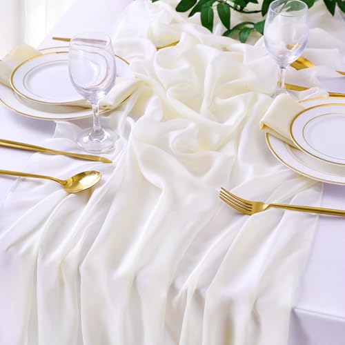Chemin de Table Gaze Crème Bohème Mousseline pour Mariage, Fête, Noël, Anniversaire 70 x 300 cm