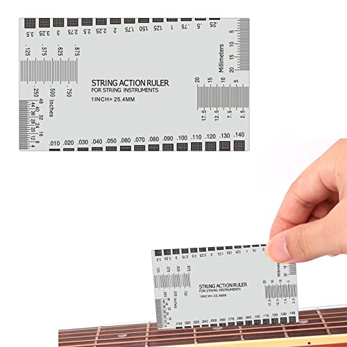 Saitenlage Messgerät, Gitarrenlineal String, Gitarre String Action Lineal, Doppelseitiges Multifunktions Gitarrenmessgerät, Gitarren Messlineal String Action Gauge für Akustik und Bassgitarre, 1 Pack