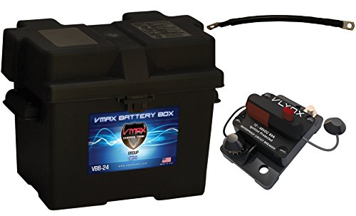 Group 24 Battery Box Boat Kit: Marine Grade Group 24 Battery Box + 9" 100% Copper Cable + 60 Amp Waterproof Circuit Breaker.