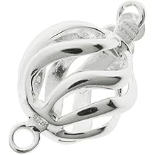 .925 Sterling Silver Corrugated Flower Ball 1 Strand Pearl Box Safety Clasp 10mm Connector Switch Bead