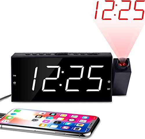 OnLyee Projection Alarm Clock, Ceiling Wall Clock for Bedroom, 7” LED Digital Desk/Shelf