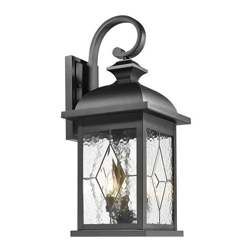 Image of FEMILA 3-Light Outdoor Wall Light, 26 inch Large Exterior Wall Lantern with Water Ripple Glass, Porch Light for Entryway, Patio, Garage, and Doorway, E12 Base, 4FD54B-L SD BK