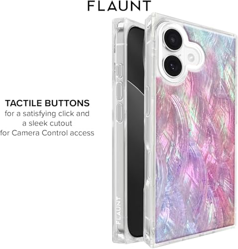 Image of FLAUNT Official Square iPhone 17 Case - Pink Mother of Pearl | Phone Cover for iPhone 17 - Compatible with MagSafe and Wireless Charging - Drop-Tested Shockproof Designer Hard Cover