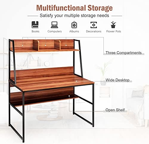 CASART Computer Desk, Home Office Table Study Desk with Storage Shelf, Working Writing Gaming PC Laptop Workstation (Coffee)