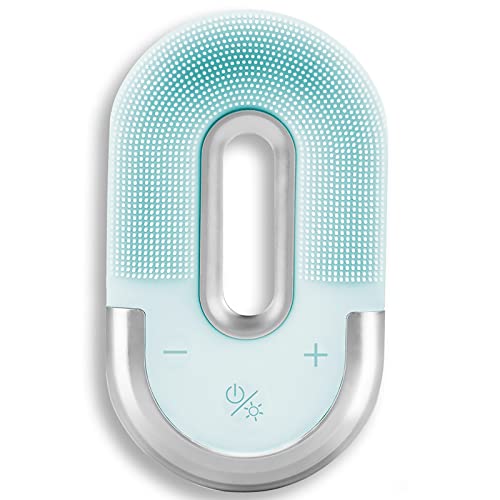 SmallDimple Cepillo de Limpieza Facial sónico, Limpiador Facial de Silicona, Masaje Facial eléctrico, exfoliación, Terapia LED, Carga inductiva, Resistente al Agua,Green