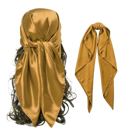 YAWYO Foulard tête doré, bandana carré grand en satin, châle pour femme, foulard cheveux nuit