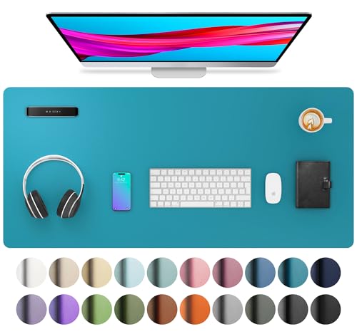 Image of Aothia Leather Desk Pad Protector, Mouse Pad, Office Mat, Non-Slip PU Leather Blotter, Laptop Pad, Waterproof Writing Pad for Office and Home (Turquoise, 36 inch x 17 inch)