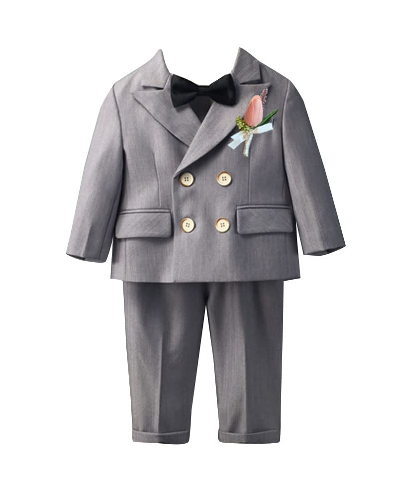 niños Trajes Tuxedo Suit Color Sólido Ropa de Fiesta de Boda Blazer de Manga Larga y Pantalones Formales Trajes de cumpleaños Ropa Boda de Rendimiento con Pajarita