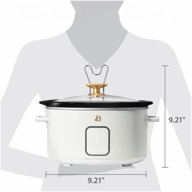 Beautiful by Drew Barrymore 4~Quart Programmable Slow Cooker with Touch Display, Removable Stoneware Pot, 4 Cooking Presets, Auto Warm, Lid Holder, Cool-Touch Handles, Dishwasher Safe ~ (White Icing).