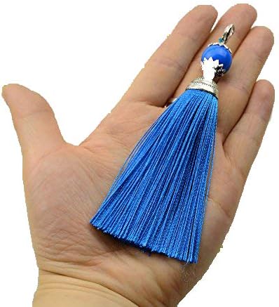 Makhry 10pcs 4.5 Inch Handmade Silky Floss Lobster Clasp Tassel Key chain Beads Bookmark Tassel Pendant for DIY Craft Jewelry Women Earring (Black, Short)