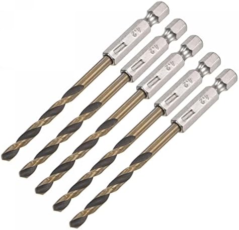 sourcing map 5 Pcs High Speed Steel Hex Shank Twist Drill Bit, 3mm Drilling Dia with 1/4 Inch Hex Shank 80mm Length