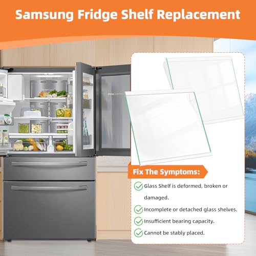 Image of UPGRADED DA97-20044A DA97-20045A Refrigerator Glass Shelf Compatible with Samsung Fridge Shelf Replacement Parts Samsung Refrigerator Shelves Assembly RF28R7201SR RF28R7351SR Tempered Glass Left&Right