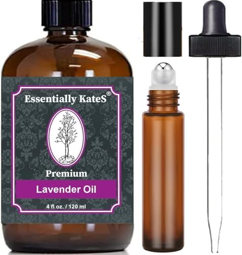Essentially Kates Lavender Oil - 100% Pure and Natural, Therapeutic Grade with Glass Dropper and Roll-on Bottle