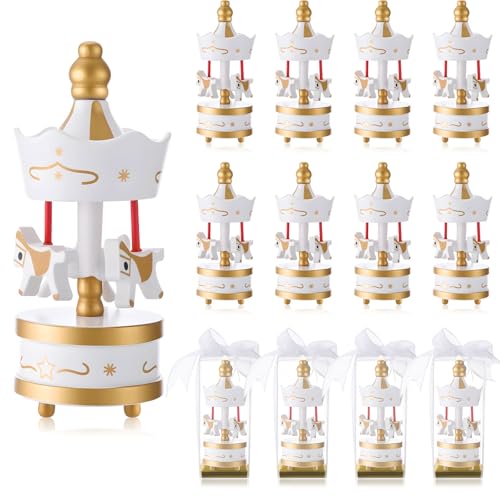 Flutesan 12 Sets Wooden Carousel Baby Shower Favors Baptism Gifts Game Prizes Carousel for Guests with Independent Packaging Box and Bowknot for Valentine's Day Birthday Carnival Christmas Party
