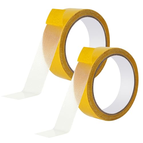 2 Rollos Cinta Doble Cara Extrafuerte, 25mm x 10m y 30mm x 10m Transparente de Cinta de Malla de Tela de Doble Cara, Sin Residuos, Fácil de Quitar, para Alfombras, Suelos, Pared, Fotos, Pósters