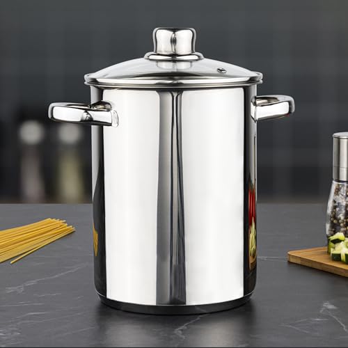mucHome Nudeltopf & Spargeltopf hoher Topf mit Siebeinsatz für 4 Liter Induktionsgeeignet Edelstahlgriffe mit Glasdeckel ideal für Spargel oder Spaghetti Kochtopf