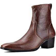فستان أحذية للرجال جلد تشوكا مصمم أحذية جلد العجل أحذية كعب عارضة سحاب OS-JY002-Black-Calfskin-US