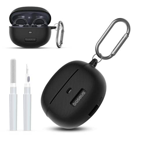 WADVCU for Baseus Bowie MC1 Case Cover with Cleaner Kit, Silicone Shockproof Protective Logo Visible Design Cover Compatible with Baseus Bowie MC1 Open Ear Earbuds Charging Case with Carabiner-Black by WADVCU - Used condition - US$8.99