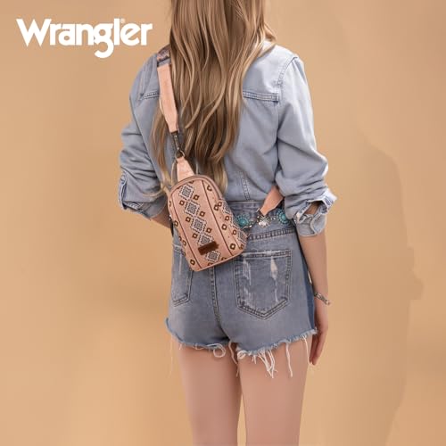 Wrangler Aztec Crossbody Sling Bags Per Le Donne Southwestern Stampa Borsa Con Tracolla Staccabile, Azteco-Rosa - 2