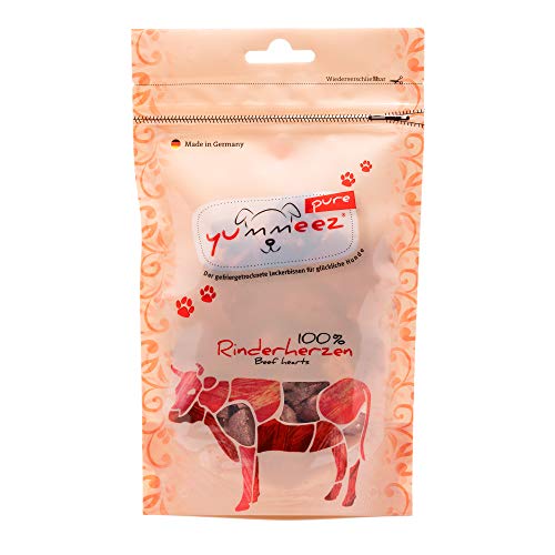 Yummeez pure Rinderherzen Hundeleckerli - getreidefrei und zuckerfrei - reine Fleisch Leckerlis für Allergiker Hunde mit optimalen Nährstoffen und vollem Geschmack, 35 g (1er Pack)