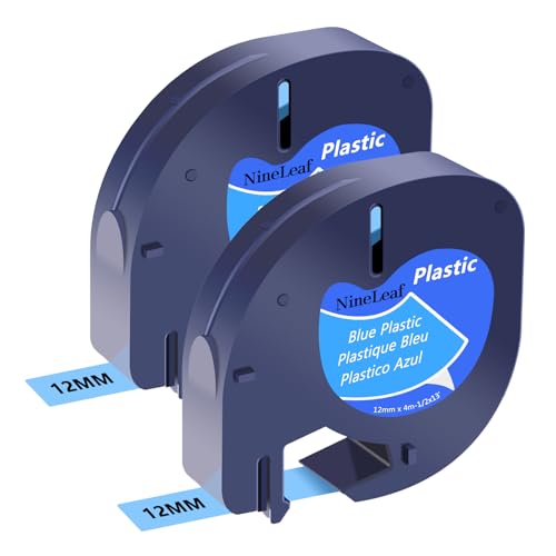 Image of NineLeaf 2 Pack Compatible with Dymo LetraTag Label Maker Tape Refills 91205 91335 S0721650 12mm x 4m Black on Blue Plastic Label Tapes for Dymo Letratag Label Printers LT100H LT100T Plus 200B XR
