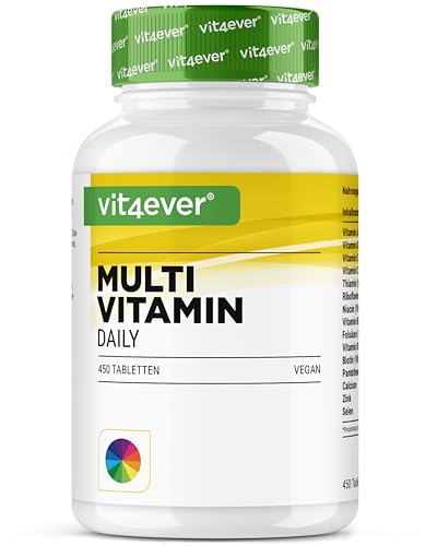 vit4ever Multivitamin Daily - 450 Comprimidos con Formas Bioactivas - Suministro para 15 Meses - Minerales Valiosos y Todas las Vitaminas A-Z - Vegano