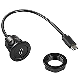 Bpzmm USB C Einbaubuchse mit Kabel 5 Gbps USB 3.0 Stecker auf Buchse Panel Mount Kabel PD 60W USBC Steckdose Einbau Möbel Verlängerung 20V 3A für Auto Armaturenbrett Schreibtisch Möbel Boot 30cm