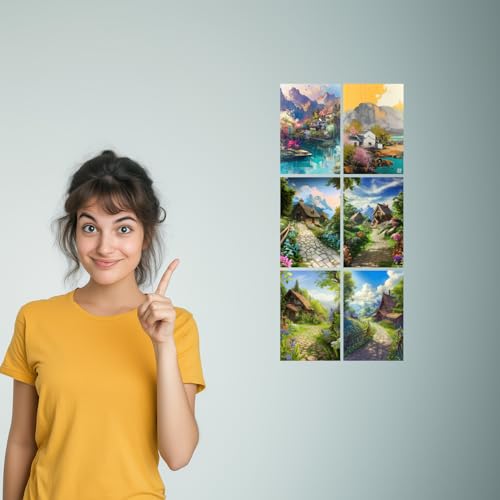 Image of SiddArtify Serene Asian - Cottage Landscape Art Print Set - Set of 2-4x6 Inch - Board (Pack of 6) - Sticker (Pack of 6) Wall Room Decoration art Poster Prints