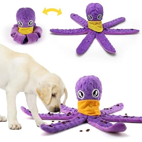 TOTARK Dog Snuffle Toys for Medium Large Dogs, Interactive Octopus Dog Toys for Boredom Dog Games Brain Stimulating Toys, Squeaky Dog Treat Puzzle Toys for Foraging Instinct Training Slow Feeding Cover