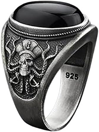 Skull Ring for Men, Gothic Pirate Octopus Ring Nordic Viking Skull Head Ring Men’s Punk Octopus Skull Ring Jewelry Gift Father's Day Accessories (8)