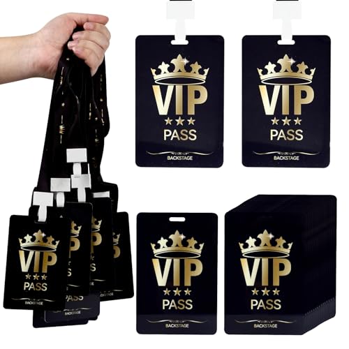 10 Sets VIP Badge Lanyard with Card, Plastic VIP Passes with Lanyard Backstage Pass Event Staff Lanyard for Music Party, Movie Night, Birthday Party, Concert Event