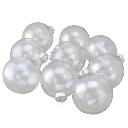 9Ct Clear And Silver Iridescent Glass Christmas Ball Ornaments 2.5" (65Mm) #TOP9