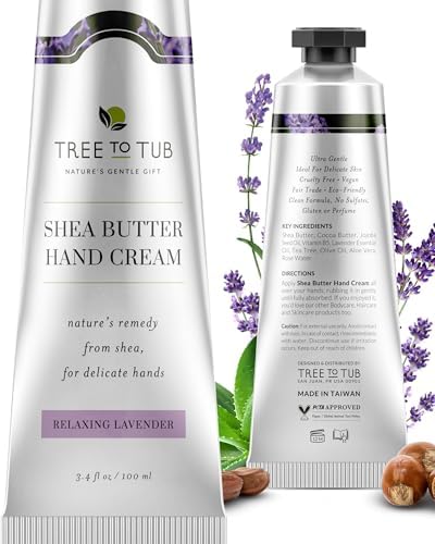 Tree To Tub Lavender Shea Cocoa Butter Hand Cream for Dry Hands, 3.4 Oz