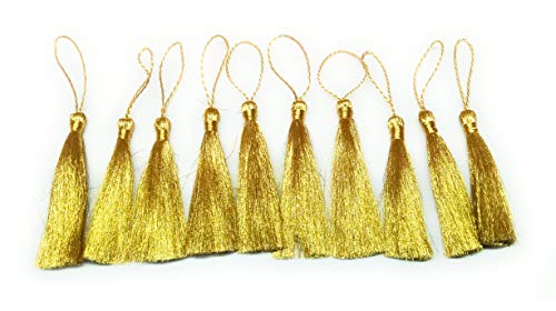 Image of Tassels Banarasi Ethnic Golden Zari Material Size 8 cm. with Loop for Dress, Decorations, Art Craft Work, Hangings, Projects, Bags, Borders, Torans - Pack of 10 pc