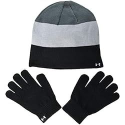 Under Armour boys Beanie Glove Combo , Black (001)/White , One Size Fits All