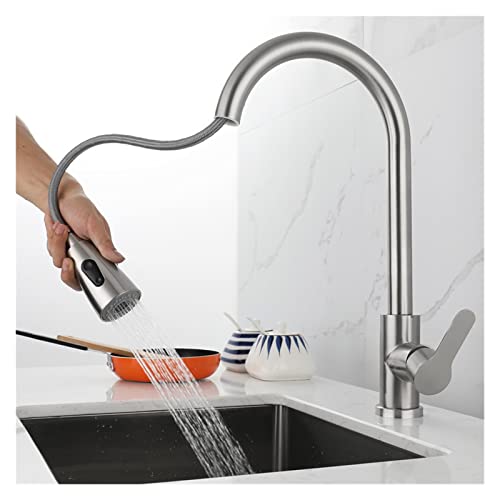 Robinet de cuisine extractible et rotatif nickel mitigeur chaud froid