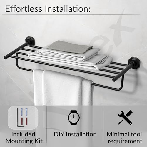 Image of Plantex 304 Grade Stainless Steel Towel Rack for Bathroom /Towel Stand with Hook /Hanger for Cloth /Bathroom Accessories - Nipron (24Inch - Black)