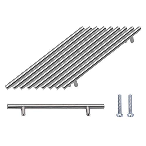 SPDYCESS Mango de Barra en T 10 Piezas Tiradores Puerta Armario Cepillados Hardware Acero Inoxidable para Armarios de Cocina, Cajones, Muebles, Tirador Plata Centros de Agujeros 160 mm Cover