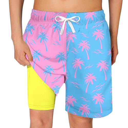 Cozople Blue Pink Boys Swim Trunks Size 14-16 Kids Bathing Suit Fashion Color-Blocking Breathable Swim Shorts with Pockets