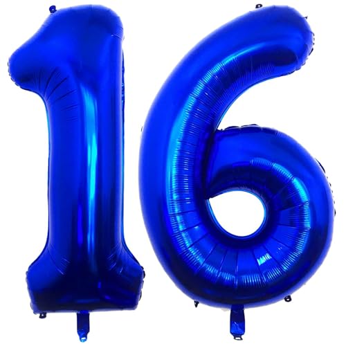 Navy Blue 16 Number Balloons, 40 Inch Giant Number 16 Balloons Foil Mylar Helium Dark Blue Number Balloons for 16th Birthday Party Supplies Anniversary Event Celebration Decorations